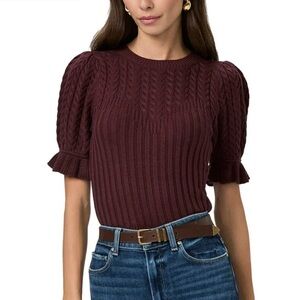 PAIGE Maroon Cable Knit Puff Sleeve Sweater